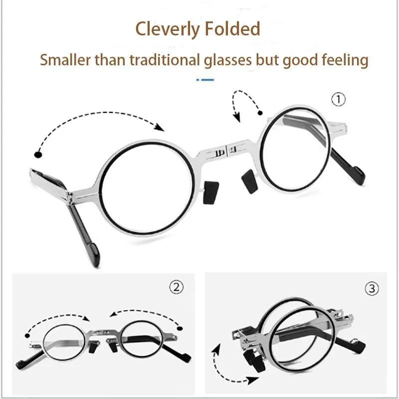 Small Metal Round Folding Reading Glasses Retro Circle Blue Light Computer Grade Glasses Narrow Eyeglasses Frame And Anti Glare Reading Glasses Foldable Computer Reading Glasses For Men  +3.5 Stevvex