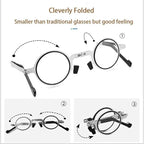 Small Metal Round Folding Reading Glasses Retro Circle Blue Light Computer Grade Glasses Narrow Eyeglasses Frame And Anti Glare Reading Glasses Foldable Computer Reading Glasses For Men  +3.5 Stevvex