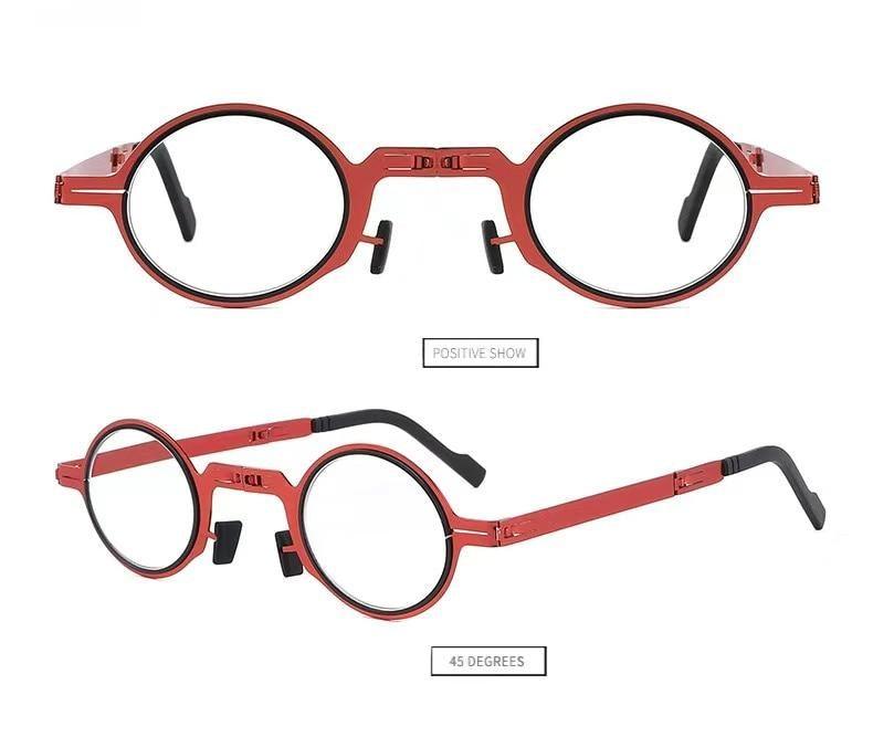 Small Metal Round Folding Reading Glasses Retro Circle Blue Light Computer Grade Glasses Narrow Eyeglasses Frame And Anti Glare Reading Glasses Foldable Computer Reading Glasses For Men  +3.5 Stevvex
