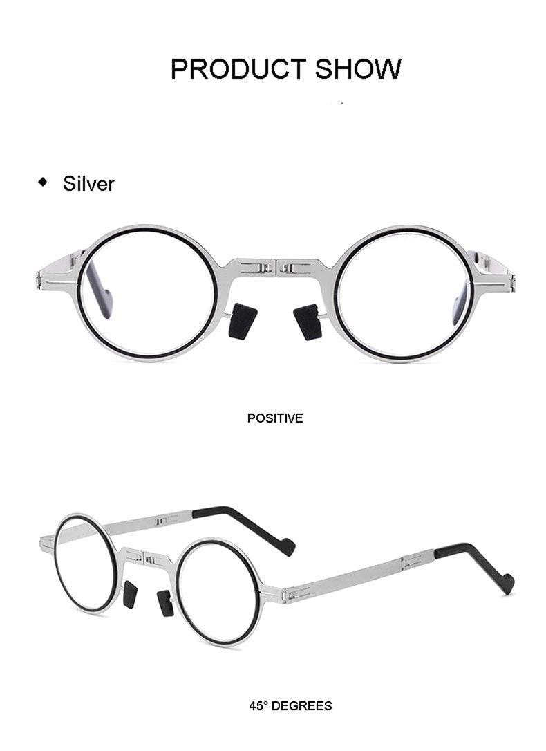 Small Metal Round Folding Reading Glasses Retro Circle Blue Light Computer Grade Glasses Narrow Eyeglasses Frame And Anti Glare Reading Glasses Foldable Computer Reading Glasses For Men  +3.5 Stevvex