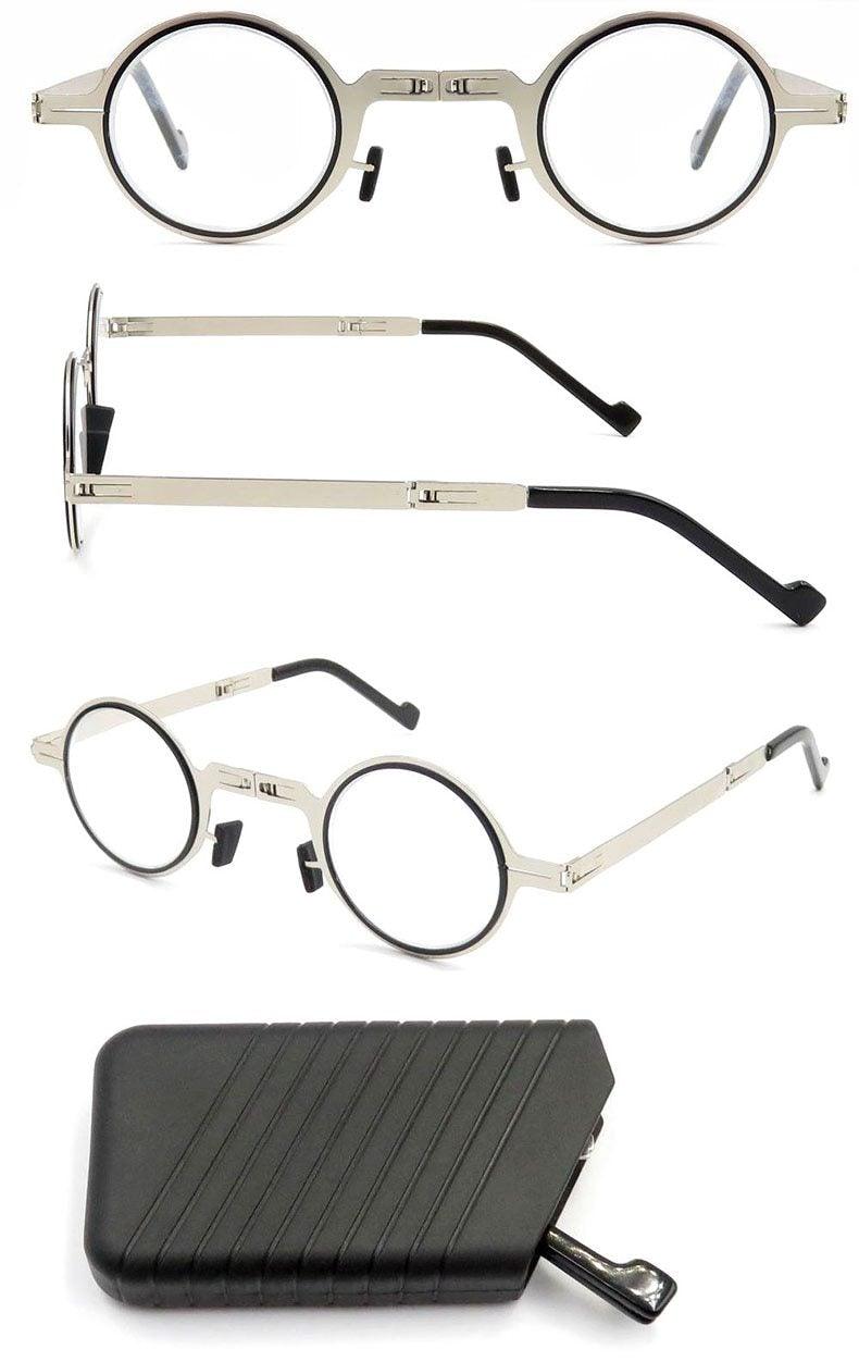 Small Metal Round Folding Reading Glasses Retro Circle Blue Light Computer Grade Glasses Narrow Eyeglasses Frame And Anti Glare Reading Glasses Foldable Computer Reading Glasses For Men  +3.5 Stevvex