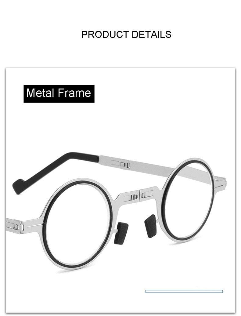Small Metal Round Folding Reading Glasses Retro Circle Blue Light Computer Grade Glasses Narrow Eyeglasses Frame And Anti Glare Reading Glasses Foldable Computer Reading Glasses For Men  +3.5 Stevvex