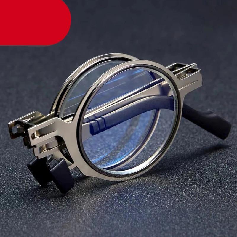 Small Metal Round Folding Reading Glasses Retro Circle Blue Light Computer Grade Glasses Narrow Eyeglasses Frame And Anti Glare Reading Glasses Foldable Computer Reading Glasses For Men  +3.5 Stevvex