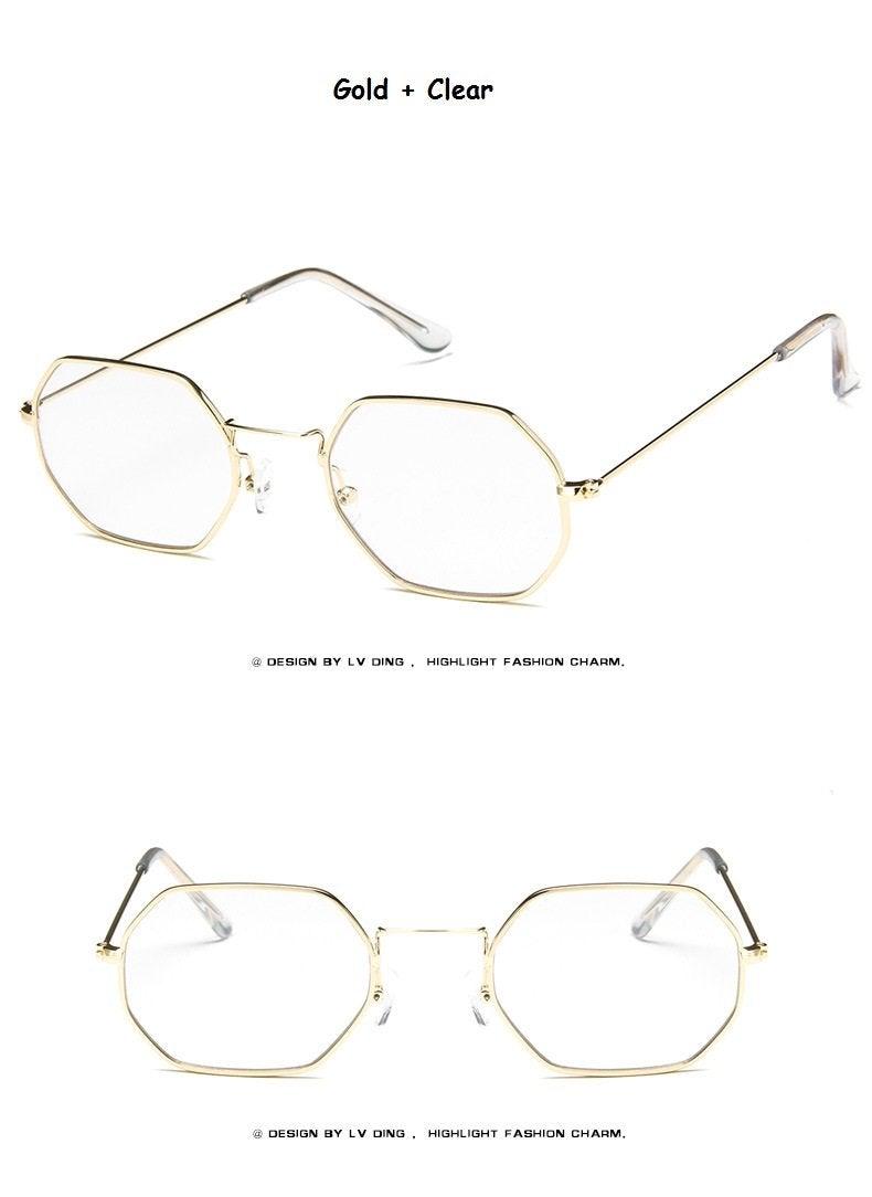 Small Polygon Women Men Sunglasses Delicate Metal Polygon Sunglasses For Women Classic Retro Small Size Frame Women Sunglasses Design Glasses for Men Stevvex