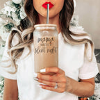 Silent Night 17oz Glass Tumbler With Bamboo Lid, 2 Stainless Straws and Cleaner BandsCo Straps