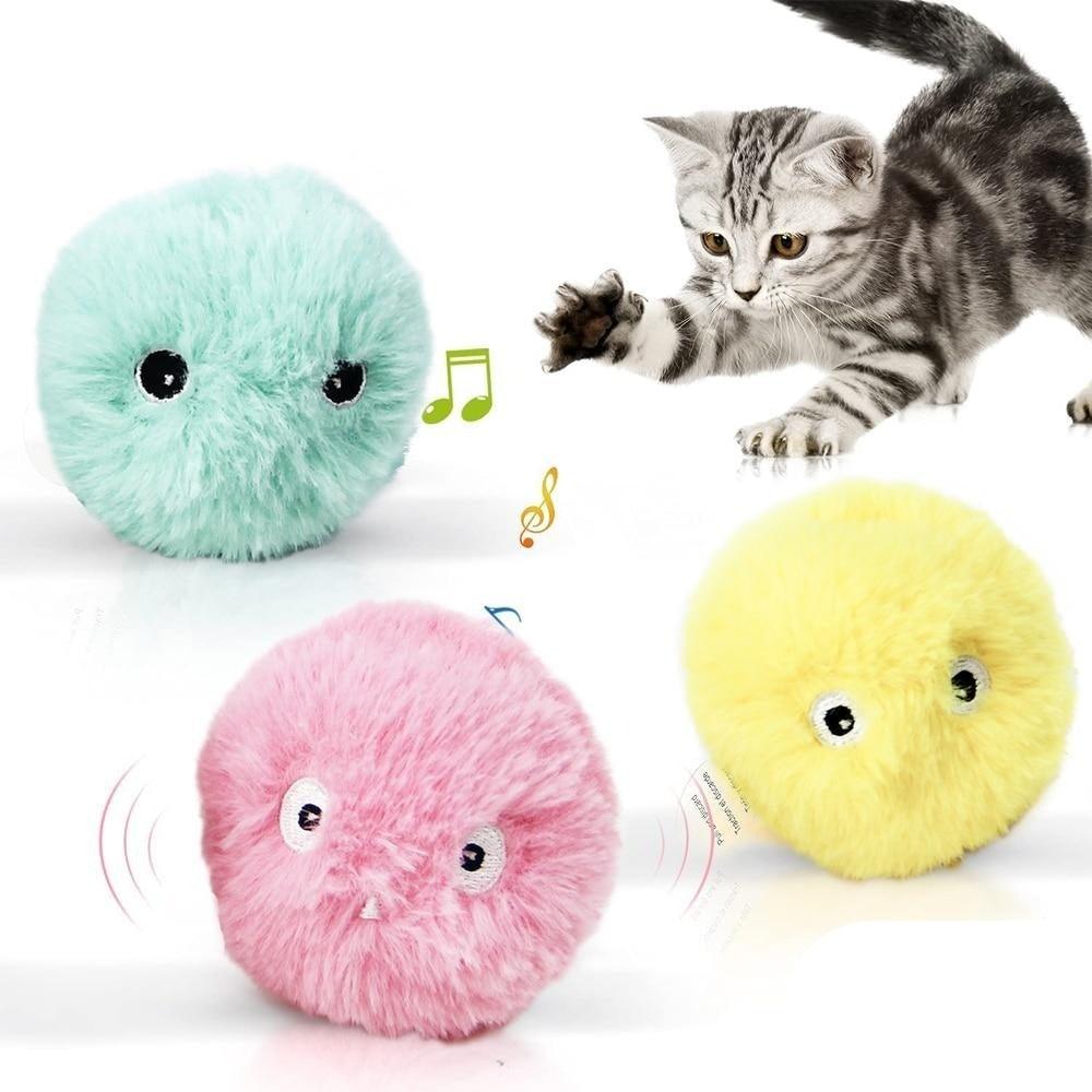 Smart Cat Toys Interactive Ball with Catnip Cat Training Squeaky Fidget Toys Cats Products for Pets Fluffy Plush Cat Ball Toys Interactive Chirping Balls Cat Kicker Toy Animal Chirping Sounds Fun Catnip Toys for Cat Exercise Stevvex