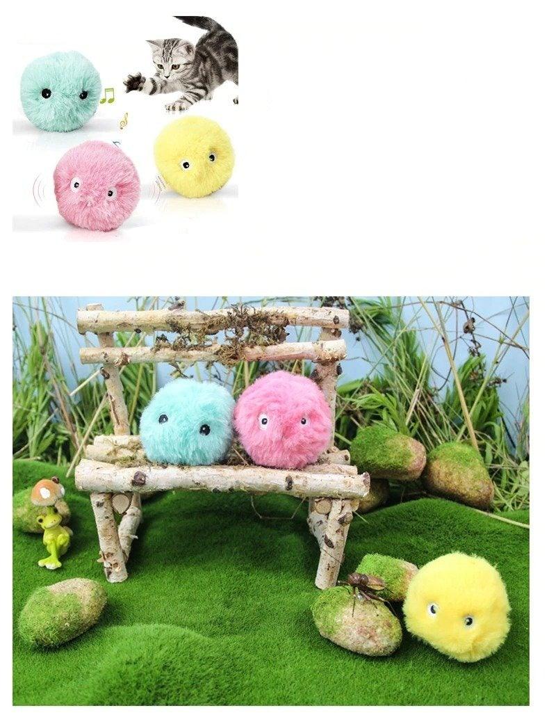Smart Cat Toys Interactive Ball with Catnip Cat Training Squeaky Fidget Toys Cats Products for Pets Fluffy Plush Cat Ball Toys Interactive Chirping Balls Cat Kicker Toy Animal Chirping Sounds Fun Catnip Toys for Cat Exercise Stevvex