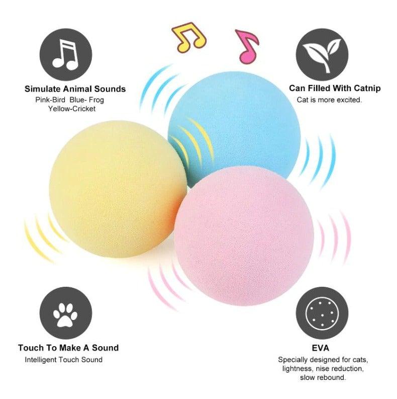 Smart Cat Toys Interactive Ball with Catnip Cat Training Squeaky Fidget Toys Cats Products for Pets Fluffy Plush Cat Ball Toys Interactive Chirping Balls Cat Kicker Toy Animal Chirping Sounds Fun Catnip Toys for Cat Exercise Stevvex