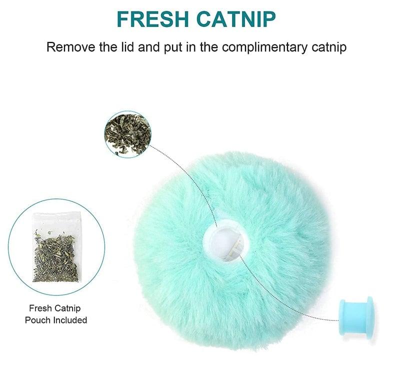 Smart Cat Toys Interactive Ball with Catnip Cat Training Squeaky Fidget Toys Cats Products for Pets Fluffy Plush Cat Ball Toys Interactive Chirping Balls Cat Kicker Toy Animal Chirping Sounds Fun Catnip Toys for Cat Exercise Stevvex