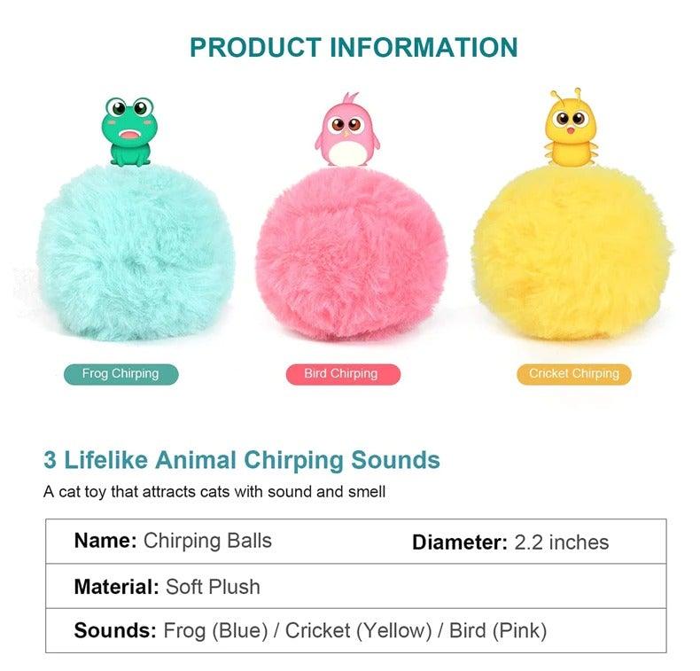 Smart Cat Toys Interactive Ball with Catnip Cat Training Squeaky Fidget Toys Cats Products for Pets Fluffy Plush Cat Ball Toys Interactive Chirping Balls Cat Kicker Toy Animal Chirping Sounds Fun Catnip Toys for Cat Exercise Stevvex
