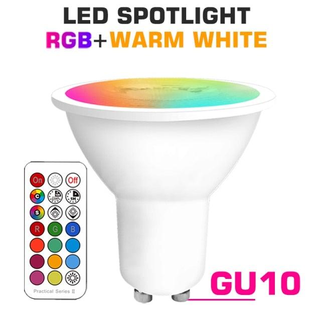 Smart For Home LED Light Bulb E27 E14 GU10 B22 220V 110V  Spot Magic Changeable Lamp Lampada+IR Control Decoration RGB White  Compatible with Alexa Google Home, RGBCW Smart GU10 Bulb, WiFi Smart LED Spot Light Bulb Indoor Decoration Stevvex