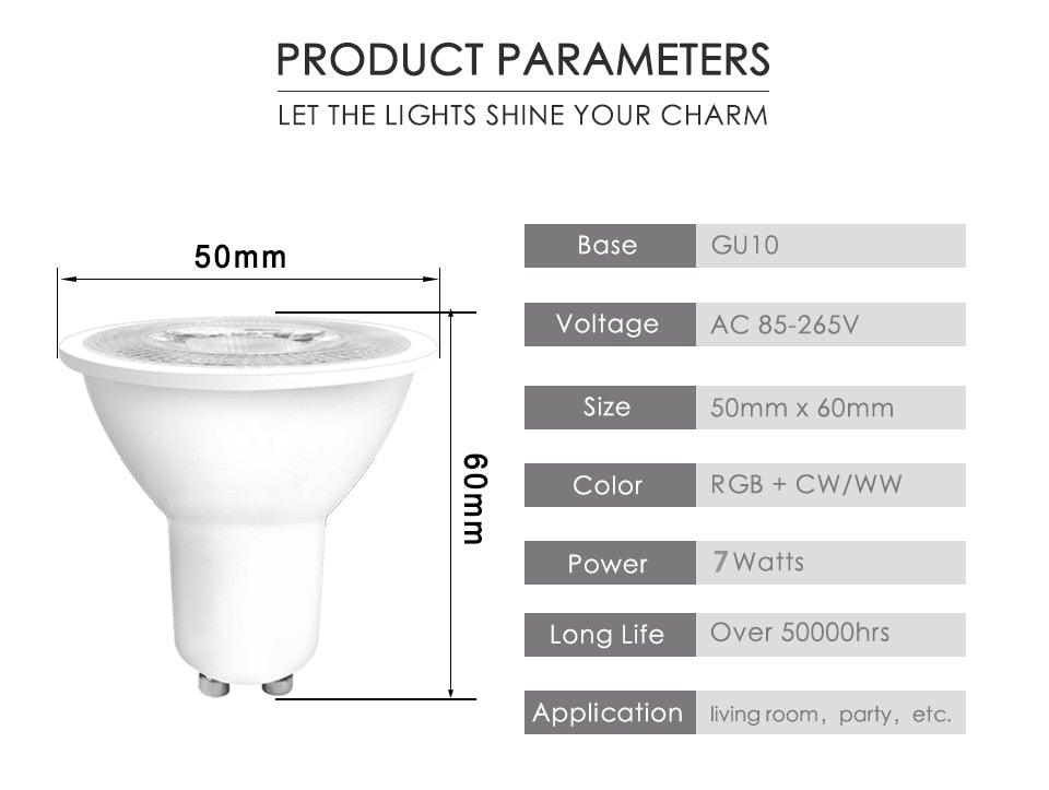 Smart For Home LED Light Bulb E27 E14 GU10 B22 220V 110V  Spot Magic Changeable Lamp Lampada+IR Control Decoration RGB White  Compatible with Alexa Google Home, RGBCW Smart GU10 Bulb, WiFi Smart LED Spot Light Bulb Indoor Decoration Stevvex