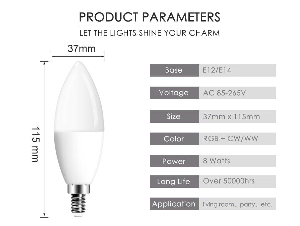 Smart For Home LED Light Bulb E27 E14 GU10 B22 220V 110V  Spot Magic Changeable Lamp Lampada+IR Control Decoration RGB White  Compatible with Alexa Google Home, RGBCW Smart GU10 Bulb, WiFi Smart LED Spot Light Bulb Indoor Decoration Stevvex