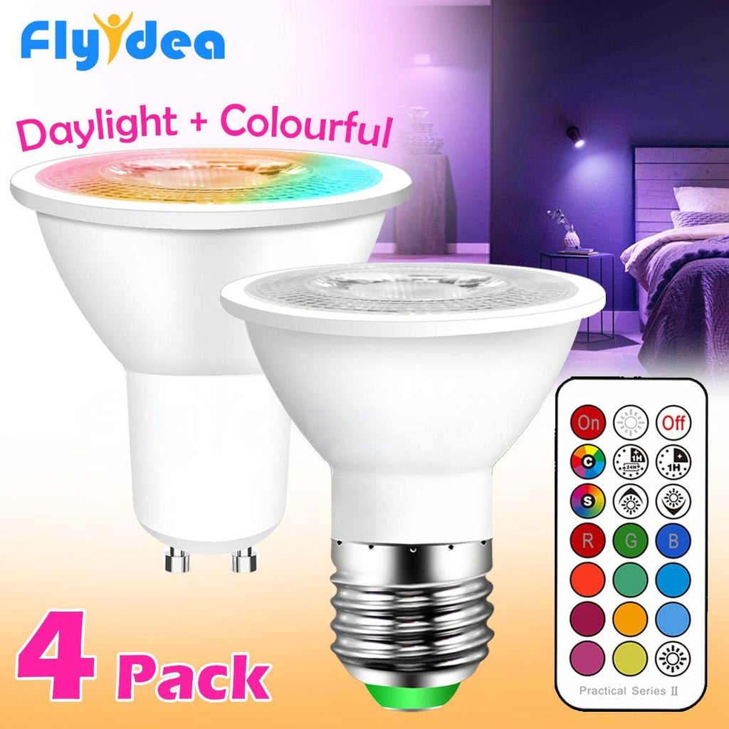 Smart For Home LED Light Bulb E27 E14 GU10 B22 220V 110V  Spot Magic Changeable Lamp Lampada+IR Control Decoration RGB White  Compatible with Alexa Google Home, RGBCW Smart GU10 Bulb, WiFi Smart LED Spot Light Bulb Indoor Decoration Stevvex
