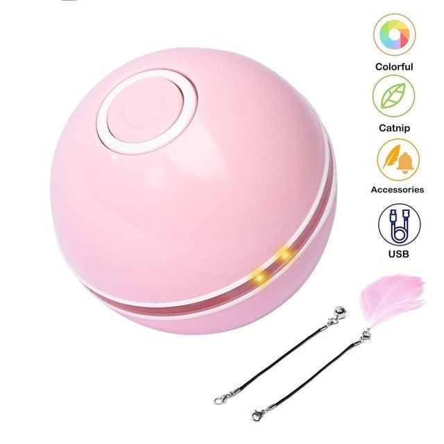 Smart Interactive Cat Toy Colorful LED Self Rotating Ball Bell and Feather Toys USB Rechargeable Cat Kitten Ball Toy Cat Exercise Ball with Feather Bell and Catnip Stevvex