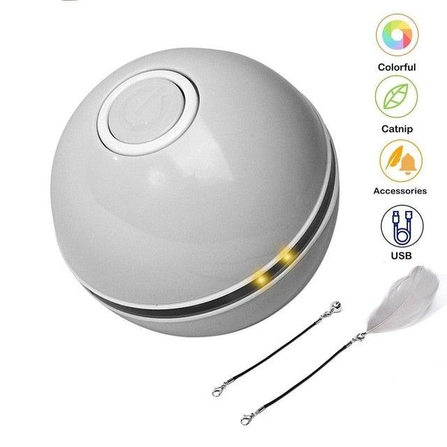 Smart Interactive Cat Toy Colorful LED Self Rotating Ball Bell and Feather Toys USB Rechargeable Cat Kitten Ball Toy Cat Exercise Ball with Feather Bell and Catnip Stevvex