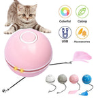 Smart Interactive Cat Toy Colorful LED Self Rotating Ball Bell and Feather Toys USB Rechargeable Cat Kitten Ball Toy Cat Exercise Ball with Feather Bell and Catnip Stevvex