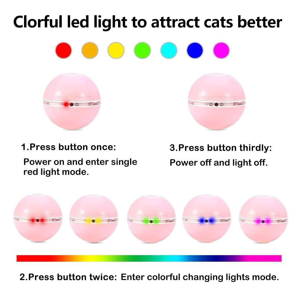 Smart Interactive Cat Toy Colorful LED Self Rotating Ball Bell and Feather Toys USB Rechargeable Cat Kitten Ball Toy Cat Exercise Ball with Feather Bell and Catnip Stevvex