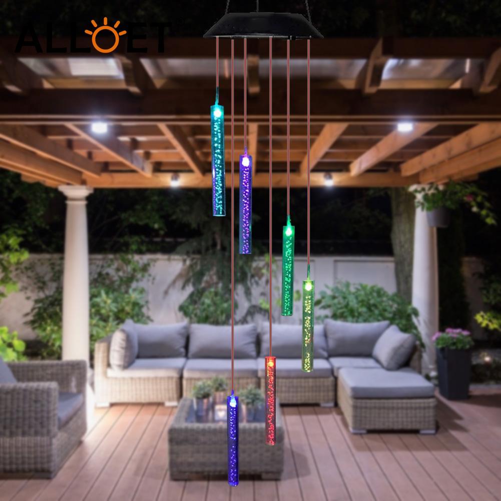 Smart LED Solar Powered Wind Chime Lamp 6 Bubble Column Waterproof Outdoor Landscape Wind Bell Light Water Courtyard Garden Hanging Outdoor Lights Unique Decor Gifts For Wife Mom Grandma Neighbors Stevvex