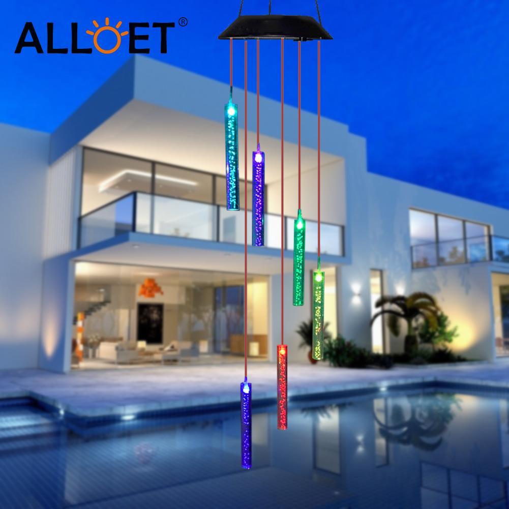 Smart LED Solar Powered Wind Chime Lamp 6 Bubble Column Waterproof Outdoor Landscape Wind Bell Light Water Courtyard Garden Hanging Outdoor Lights Unique Decor Gifts For Wife Mom Grandma Neighbors Stevvex
