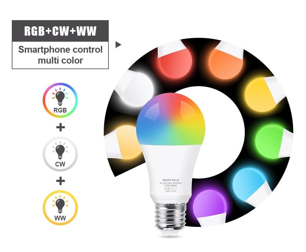 Smart Light Bulb E27 LED Lamp RGB+White+Warm White Work With Alexa Google Home Dimmable Timer Function RGB LED Bulb Bulb-Timer  Sunrise  Sunset Dimmable Multicolo Warm White No Hub Required Compatible With Alexa Google Home Assistant Stevvex
