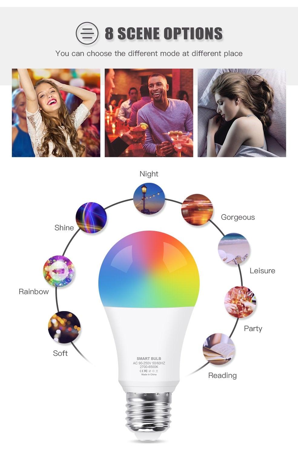 Smart Light Bulb E27 LED Lamp RGB+White+Warm White Work With Alexa Google Home Dimmable Timer Function RGB LED Bulb Bulb-Timer  Sunrise  Sunset Dimmable Multicolo Warm White No Hub Required Compatible With Alexa Google Home Assistant Stevvex