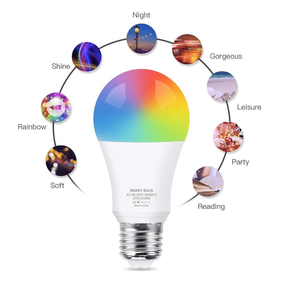 Smart Light Bulb E27 LED Lamp RGB+White+Warm White Work With Alexa Google Home Dimmable Timer Function RGB LED Bulb Bulb-Timer  Sunrise  Sunset Dimmable Multicolo Warm White No Hub Required Compatible With Alexa Google Home Assistant Stevvex