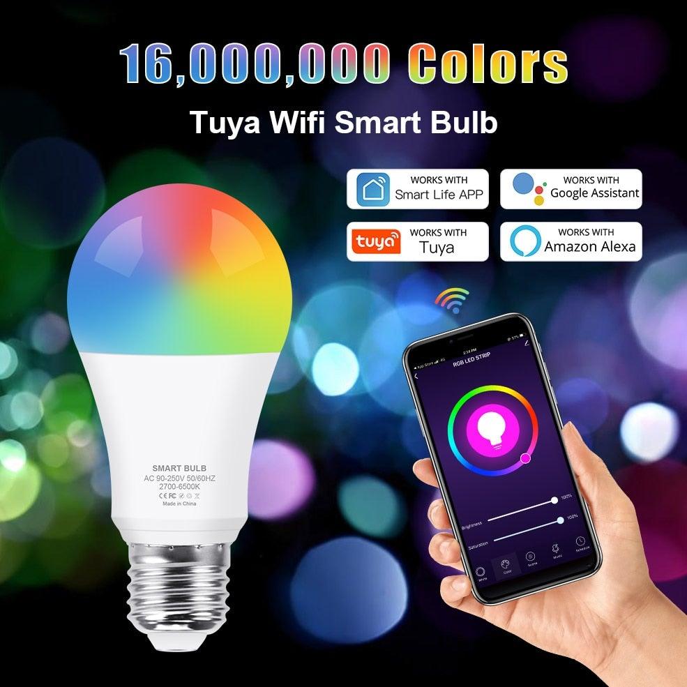 Smart Light Bulb E27 LED Lamp RGB+White+Warm White Work With Alexa Google Home Dimmable Timer Function RGB LED Bulb Bulb-Timer  Sunrise  Sunset Dimmable Multicolo Warm White No Hub Required Compatible With Alexa Google Home Assistant Stevvex