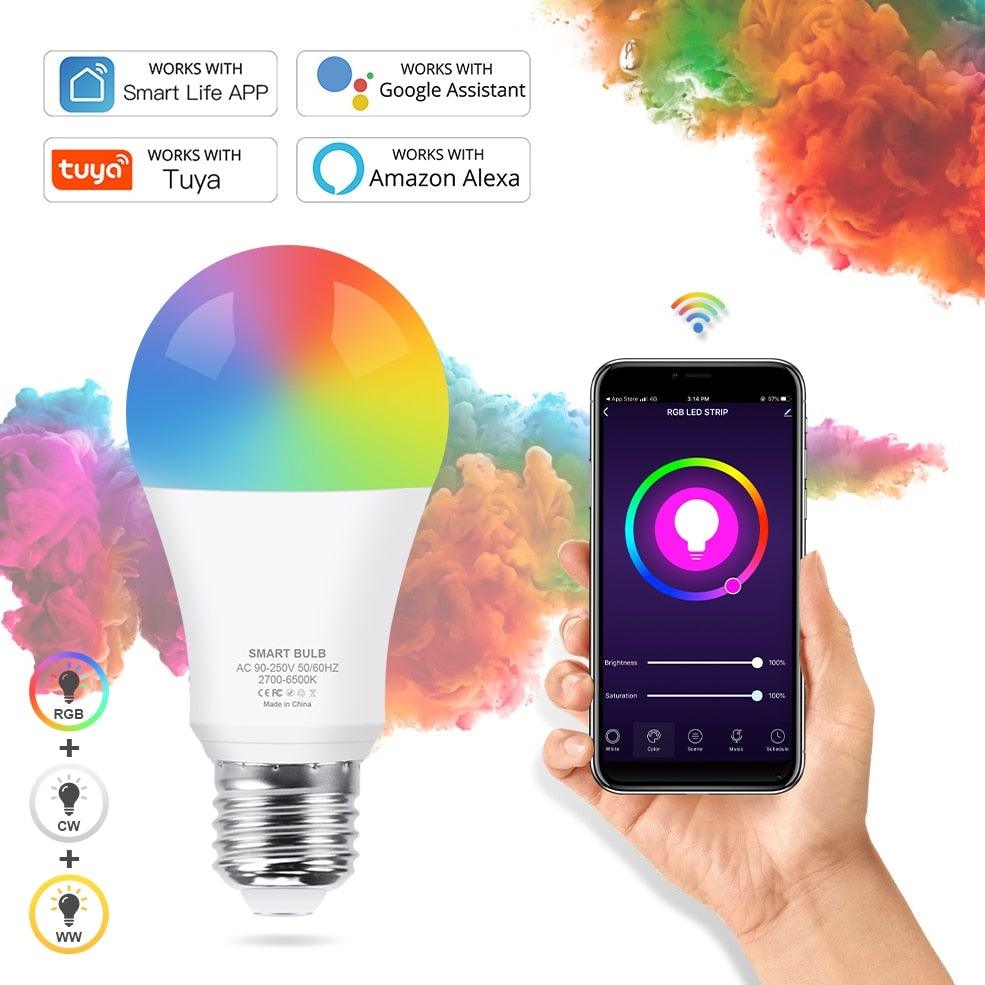 Smart Light Bulb E27 LED Lamp RGB+White+Warm White Work With Alexa Google Home Dimmable Timer Function RGB LED Bulb Bulb-Timer  Sunrise  Sunset Dimmable Multicolo Warm White No Hub Required Compatible With Alexa Google Home Assistant Stevvex