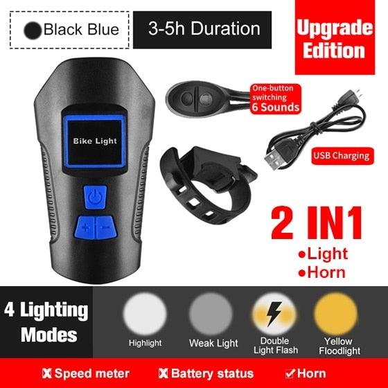 Smart Waterproof Bicycle Light USB Rechargeable Bike Front Light Flashlight With Bike Computer LCD Speedometer Waterproof Bicycles Light And Odometer Horn For Safe Cycling 4 Modes Fits For All Mountain Road Bikes Stevvex