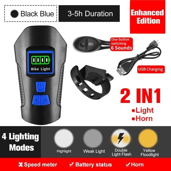 Smart Waterproof Bicycle Light USB Rechargeable Bike Front Light Flashlight With Bike Computer LCD Speedometer Waterproof Bicycles Light And Odometer Horn For Safe Cycling 4 Modes Fits For All Mountain Road Bikes Stevvex