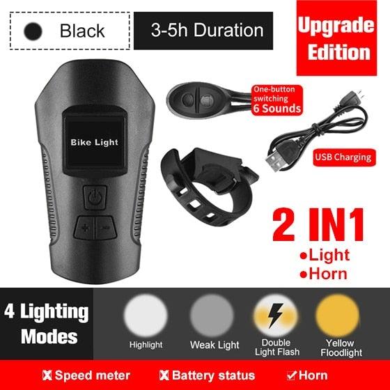 Smart Waterproof Bicycle Light USB Rechargeable Bike Front Light Flashlight With Bike Computer LCD Speedometer Waterproof Bicycles Light And Odometer Horn For Safe Cycling 4 Modes Fits For All Mountain Road Bikes Stevvex