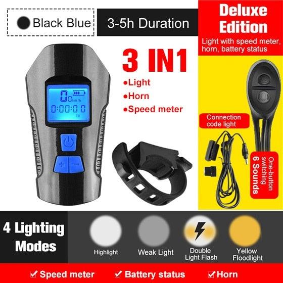 Smart Waterproof Bicycle Light USB Rechargeable Bike Front Light Flashlight With Bike Computer LCD Speedometer Waterproof Bicycles Light And Odometer Horn For Safe Cycling 4 Modes Fits For All Mountain Road Bikes Stevvex
