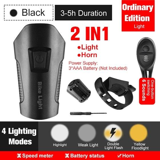 Smart Waterproof Bicycle Light USB Rechargeable Bike Front Light Flashlight With Bike Computer LCD Speedometer Waterproof Bicycles Light And Odometer Horn For Safe Cycling 4 Modes Fits For All Mountain Road Bikes Stevvex