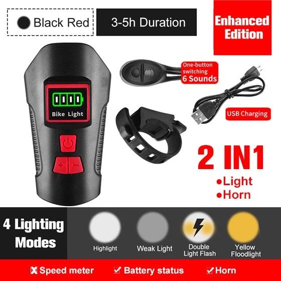 Smart Waterproof Bicycle Light USB Rechargeable Bike Front Light Flashlight With Bike Computer LCD Speedometer Waterproof Bicycles Light And Odometer Horn For Safe Cycling 4 Modes Fits For All Mountain Road Bikes Stevvex