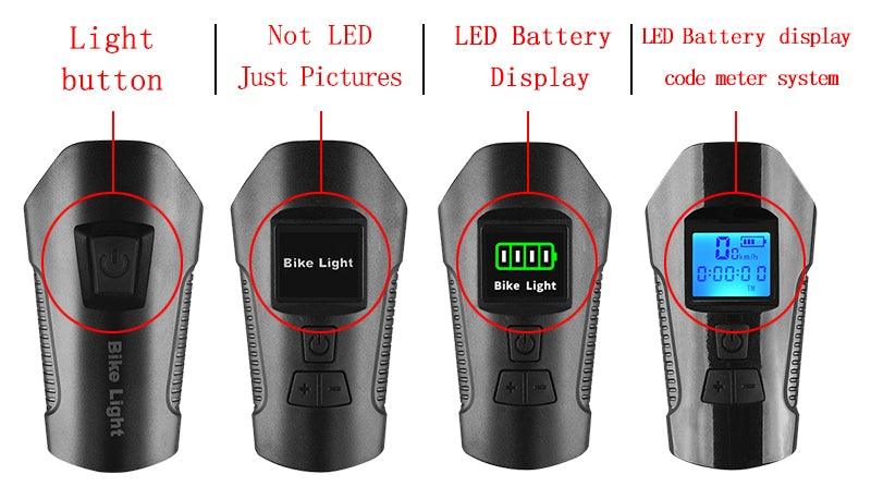 Smart Waterproof Bicycle Light USB Rechargeable Bike Front Light Flashlight With Bike Computer LCD Speedometer Waterproof Bicycles Light And Odometer Horn For Safe Cycling 4 Modes Fits For All Mountain Road Bikes Stevvex
