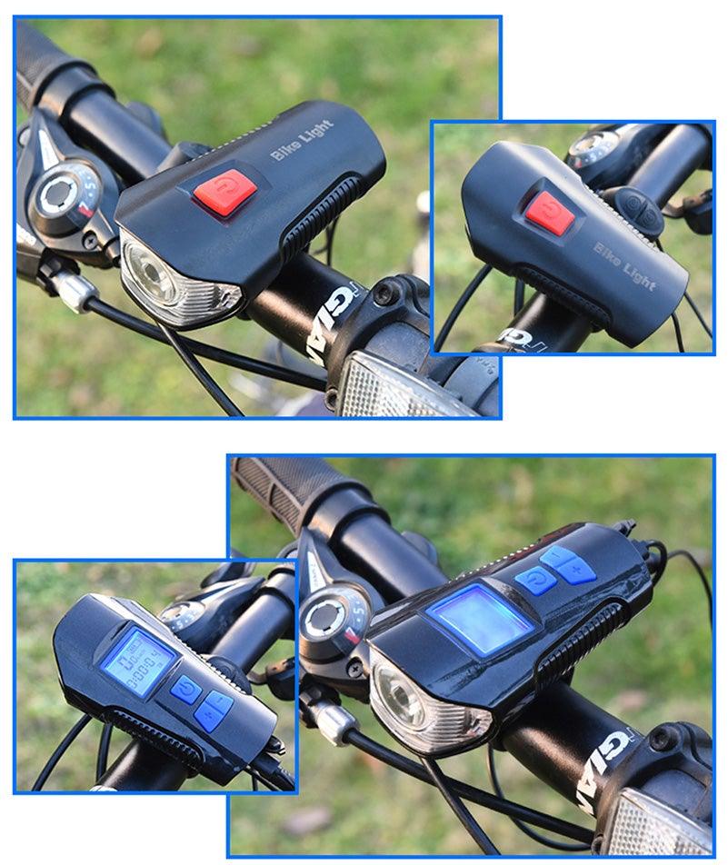 Smart Waterproof Bicycle Light USB Rechargeable Bike Front Light Flashlight With Bike Computer LCD Speedometer Waterproof Bicycles Light And Odometer Horn For Safe Cycling 4 Modes Fits For All Mountain Road Bikes Stevvex