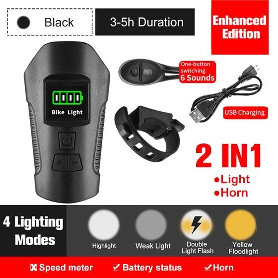 Smart Waterproof Bicycle Light USB Rechargeable Bike Front Light Flashlight With Bike Computer LCD Speedometer Waterproof Bicycles Light And Odometer Horn For Safe Cycling 4 Modes Fits For All Mountain Road Bikes Stevvex