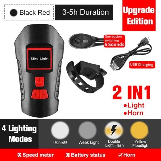 Smart Waterproof Bicycle Light USB Rechargeable Bike Front Light Flashlight With Bike Computer LCD Speedometer Waterproof Bicycles Light And Odometer Horn For Safe Cycling 4 Modes Fits For All Mountain Road Bikes Stevvex