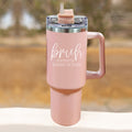 40oz Pink Insulated Tumbler With Handle, Lid and Straw, Funny Bruh Mom Cup BandsCo Straps