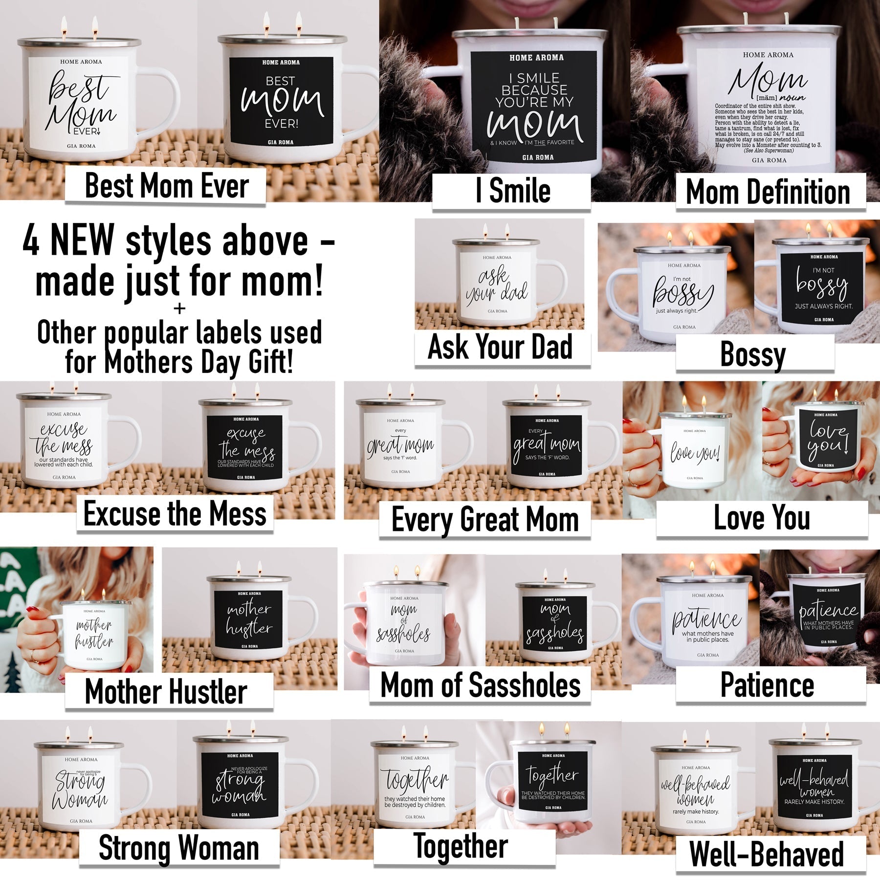 Mothers Day Candle Mug 16oz Reusable Metal Candle Soy Gift BandsCo Straps
