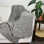 Smoke Gray Alpaca Merino Cable Knit Throw Blanket Cozy Luxury Home Decor BandsCo Straps