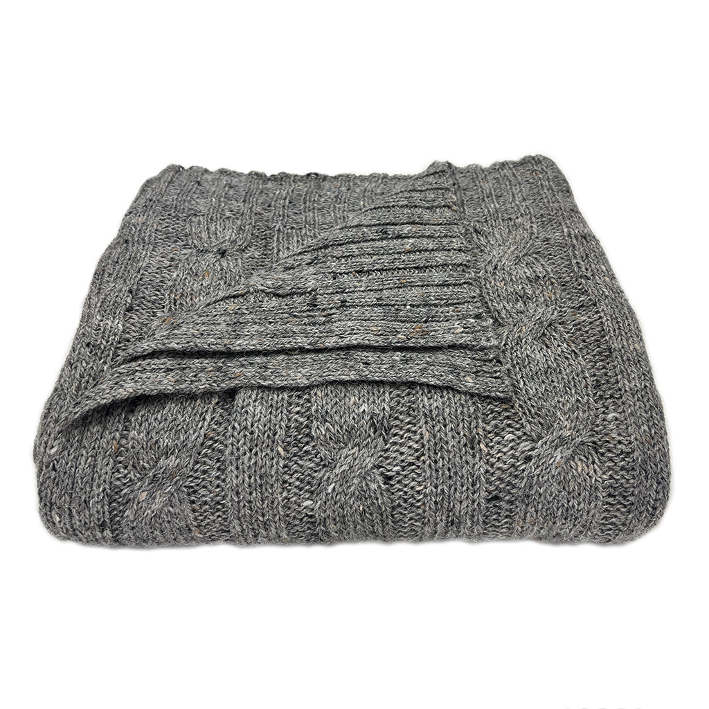 Smoke Gray Alpaca Merino Cable Knit Throw Blanket Cozy Luxury Home Decor BandsCo Straps