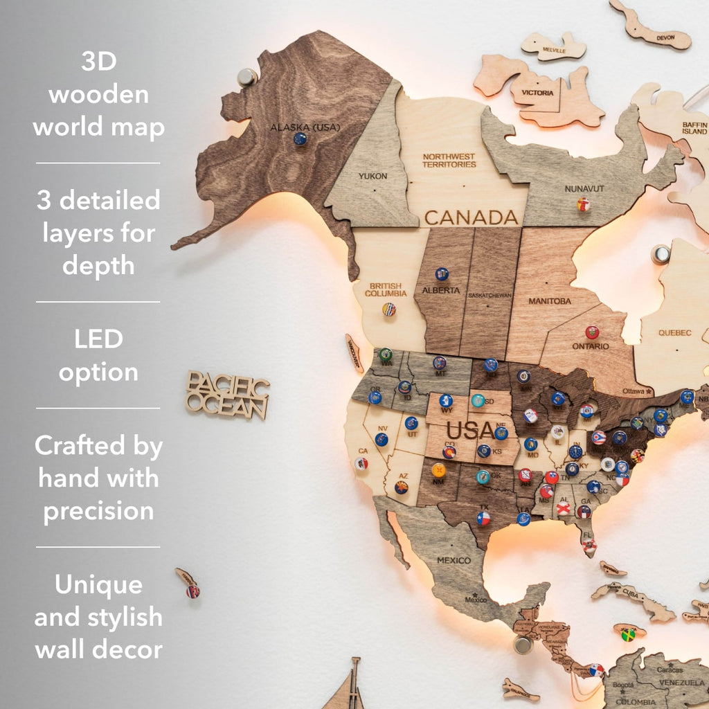 3D LED Wooden World Map 3.0 Smokey - SJB-DIAMOND ELITES