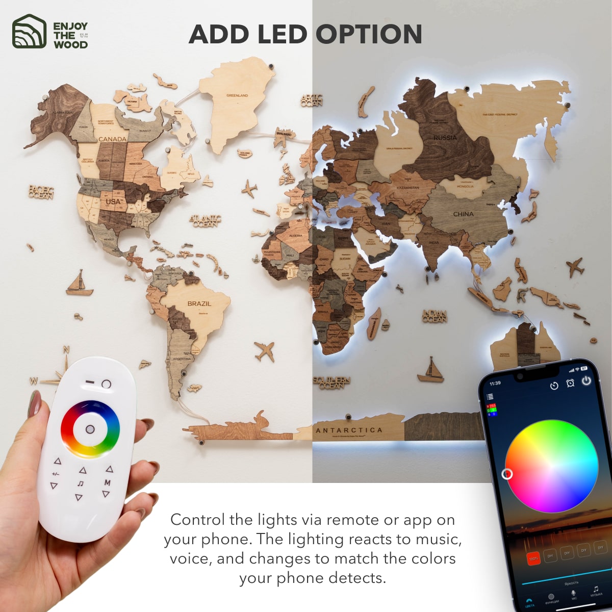 3D LED Wooden World Map 3.0 Smokey - SJB-DIAMOND ELITES