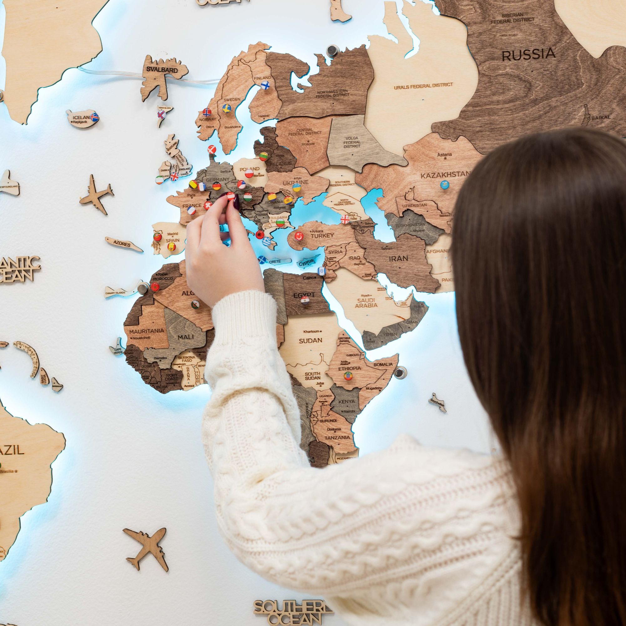 3D LED Wooden World Map 3.0 Smokey - SJB-DIAMOND ELITES