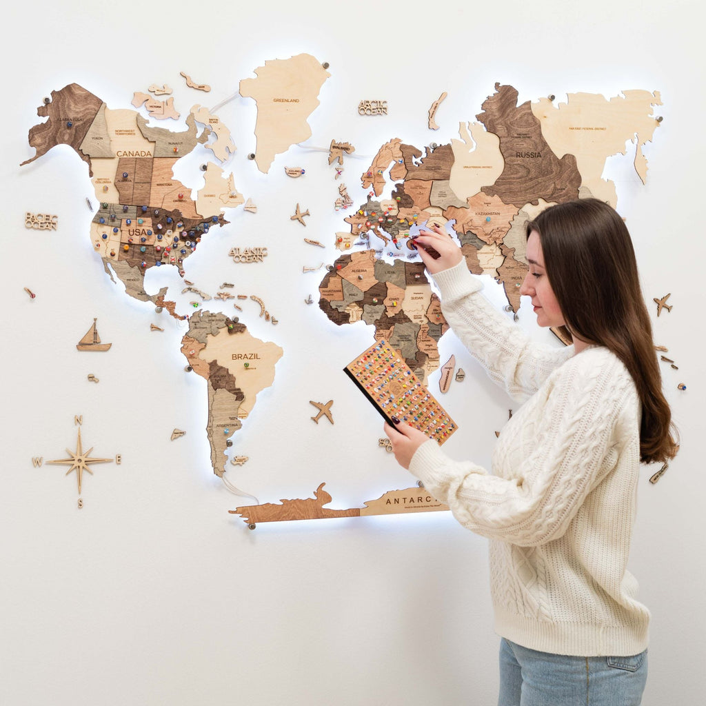 3D LED Wooden World Map 3.0 Smokey - SJB-DIAMOND ELITES