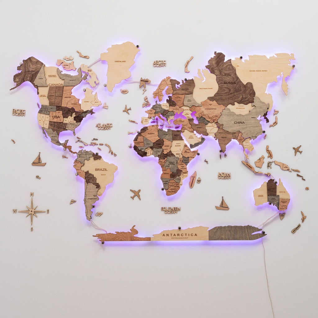 3D LED Wooden World Map 3.0 Smokey - SJB-DIAMOND ELITES