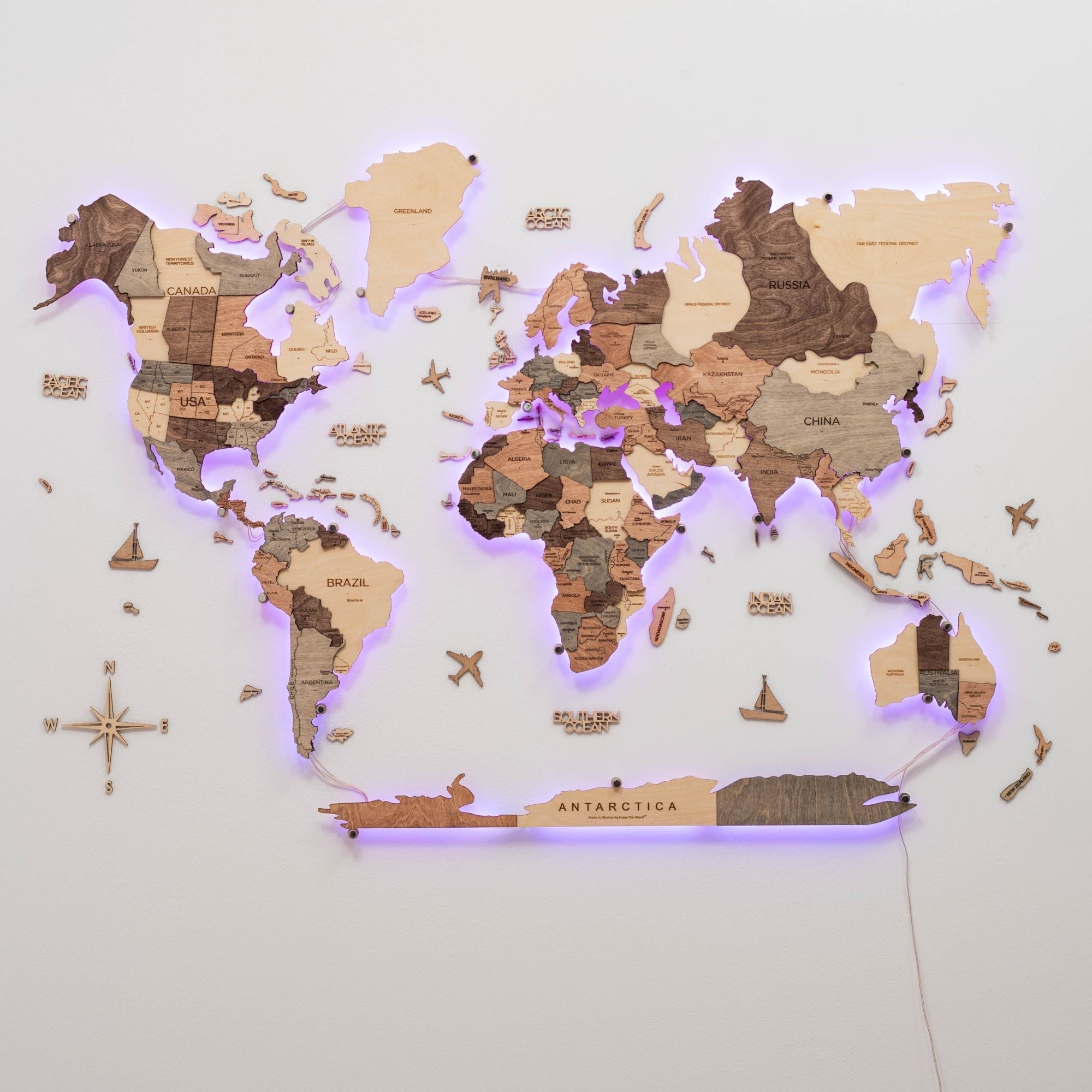 3D LED Wooden World Map 3.0 Smokey - SJB-DIAMOND ELITES