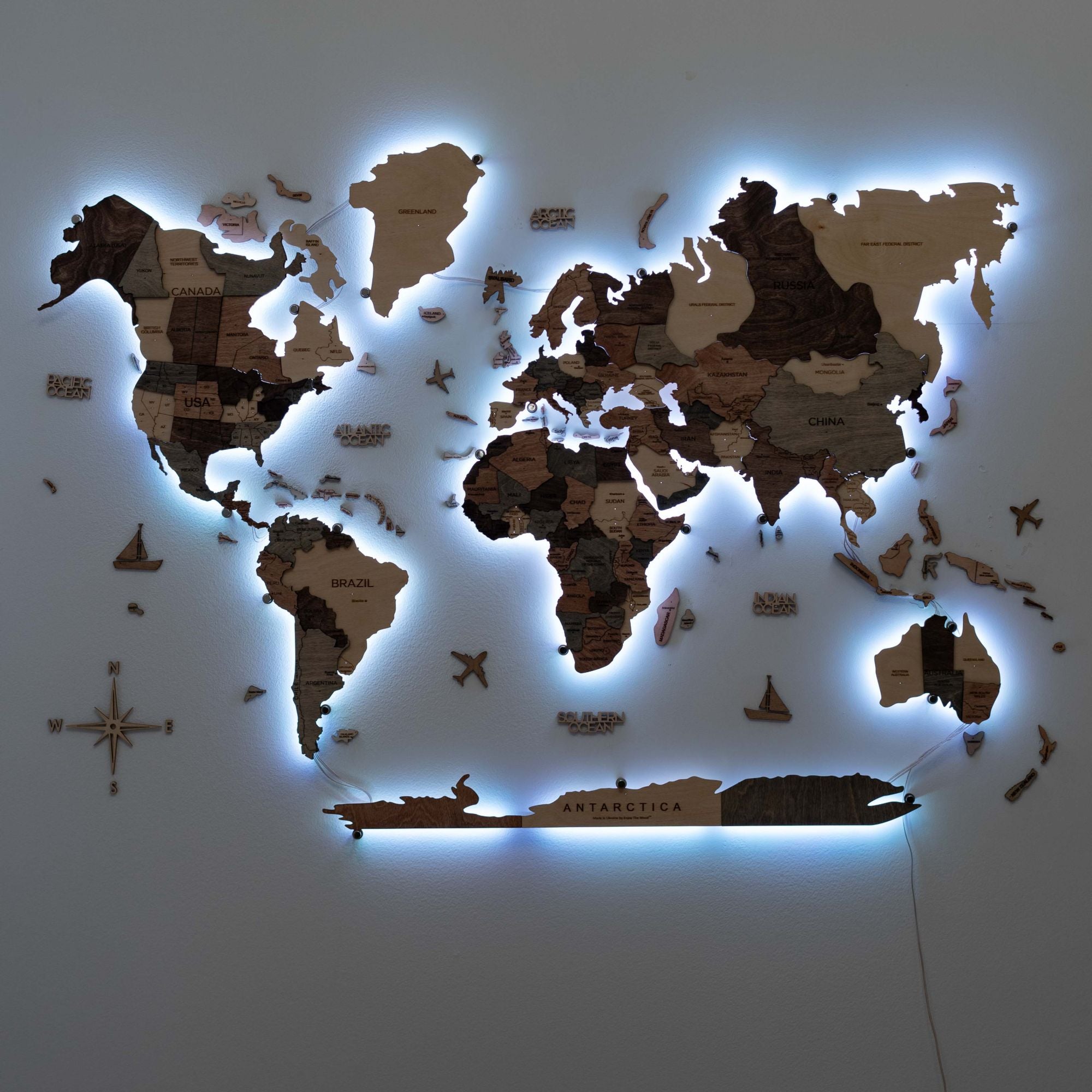 3D LED Wooden World Map 3.0 Smokey - SJB-DIAMOND ELITES